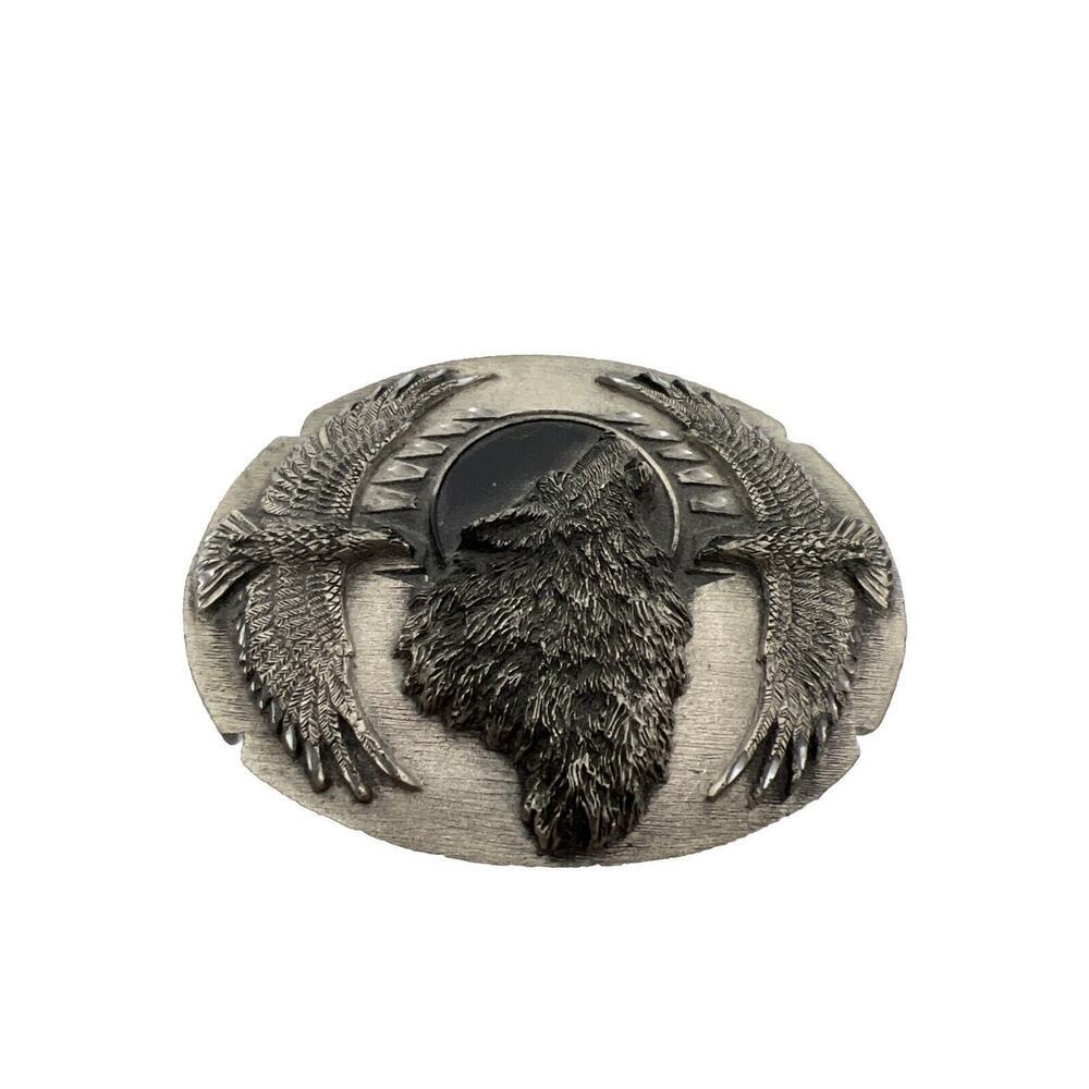 Pewter Brothers of the wind Belt Buckle Siskiyou Buckle 1995 Wolf Eagle Native